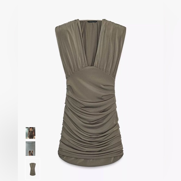 NEW WITH TAGS 🎉 Zara khaki SHORT DRESS WITH SHOULDER PADS size L - Picture 4 of 16